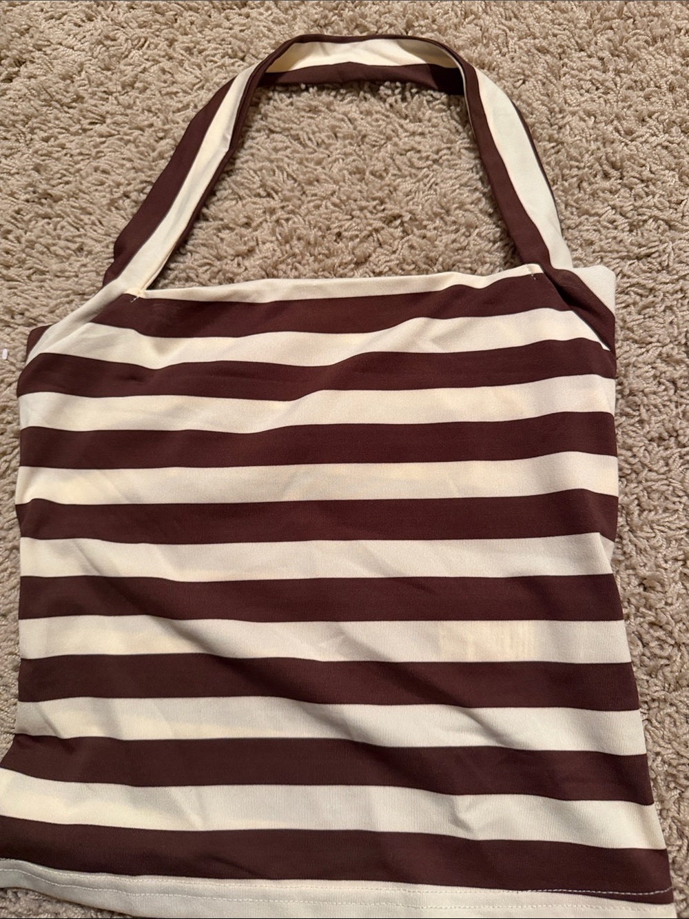 SHEIN Brown and Cream Striped Shoulder Tote